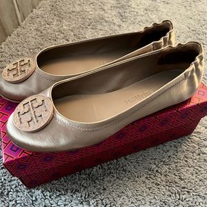 Tory Burch Minnie Travel Ballet Flat Blush Satin with Pave embellishment
